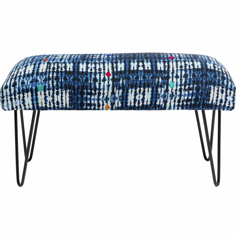 Meubles KARE Design Banquettes Rembourrees | Banquette Desna Patchwork Bleu 80Cm